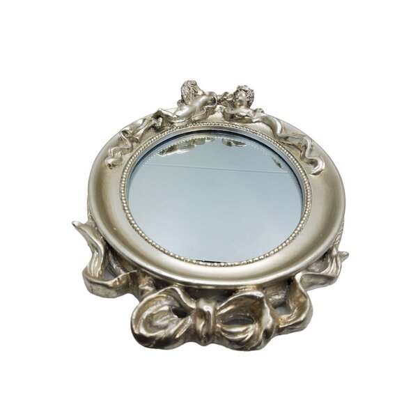 home decor Other - vintage silver tone cherub art nouveau inspired oval mirror